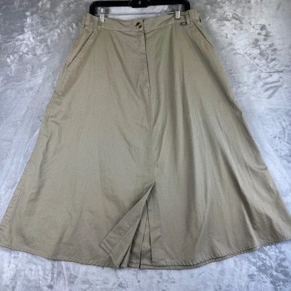 Ex Officio Tan Skirt Women's 16P A-Line Midi Casual Travel Safari (1372) - Picture 1 of 10